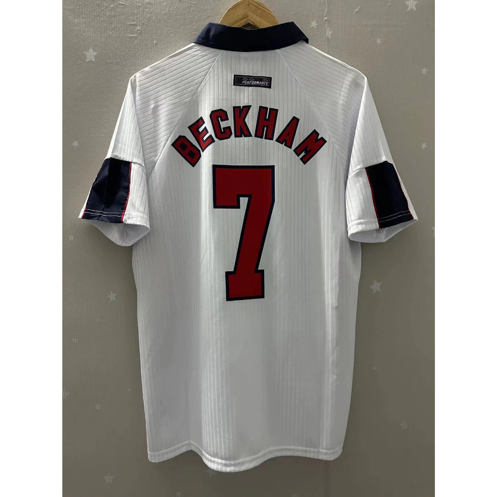 1998 England BECKHAM OWEN Home Vintage High Quality Football Shirt Custom T-shirt S-2XL