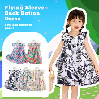 【สินค้าพร้อมส่ง】 เดรสเด็กผู้หญิง ลายดอกไม้ แขนกุด เดรสพิมพ์ลายดอกไม้ แขนพอง สำหรับเด็กผู้หญิง 【GoodRich】