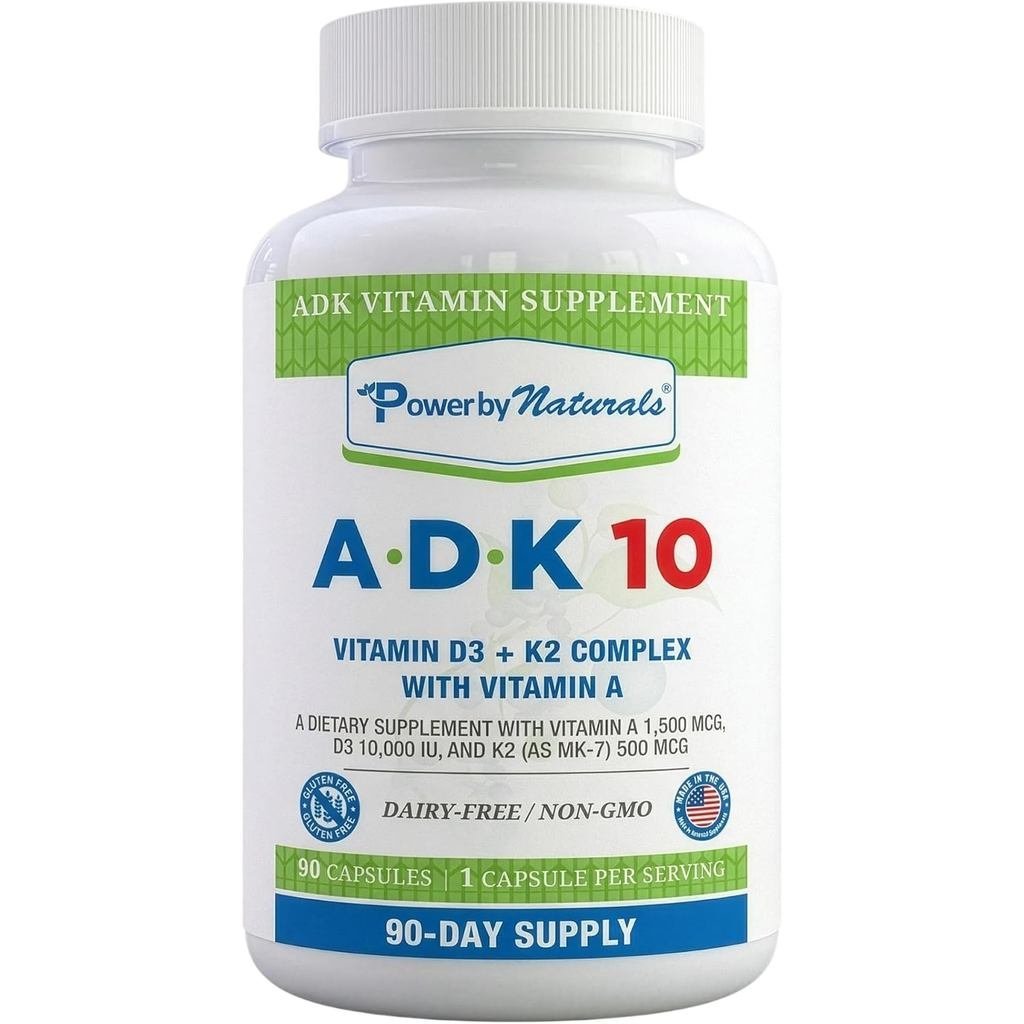Power By s ADK 10 – s A D3 & K2 MK7 for B Heart & Immune Health – Gluten Soy – 90 แคปซูล (3 เดือน)