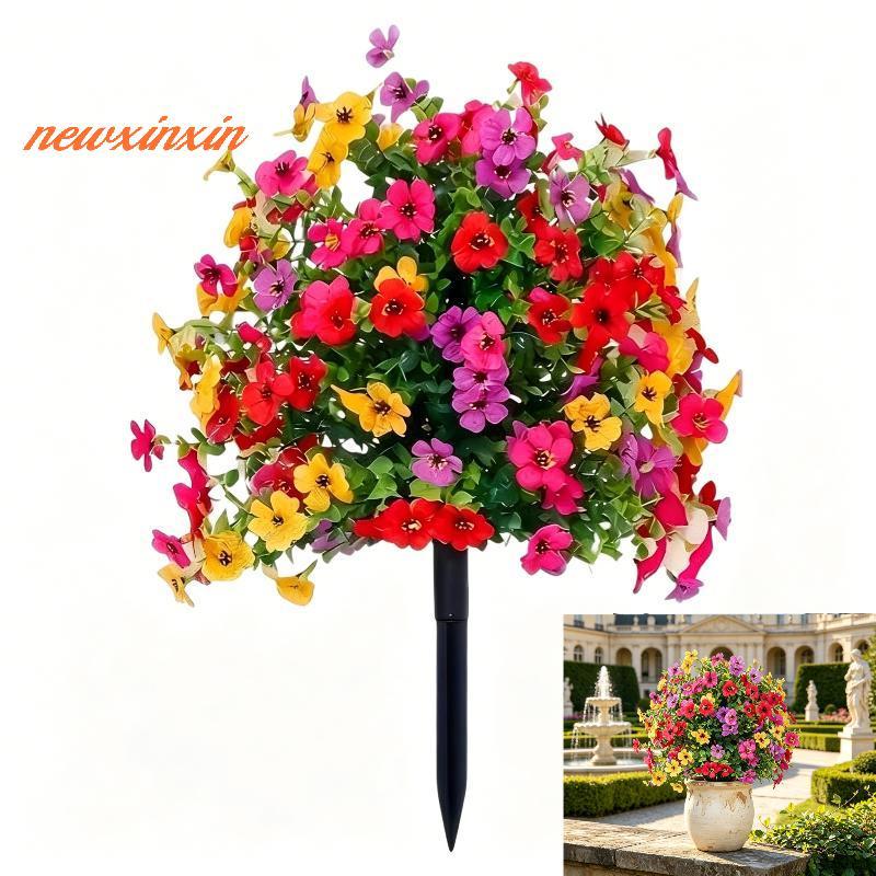 [NT-t] Petunias ดอกไม้ประดิษฐ์ 18 นิ้ว Faux พร้อม Ground Stake Home Yard การบํารุงรักษากลางแจ้งตกแต่