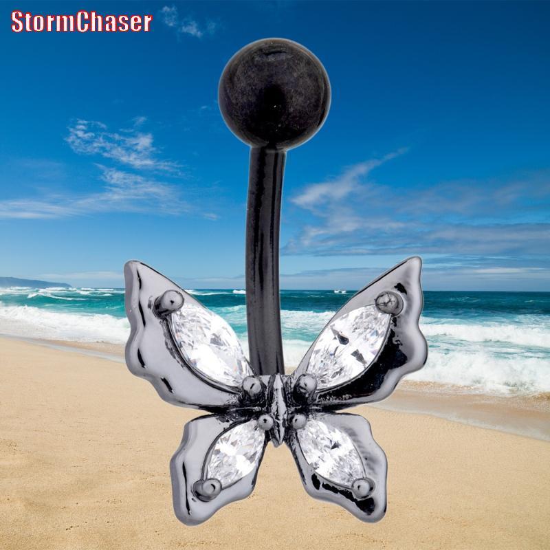 [Storm-t] 1 ชิ้น Rust-proof Butterfly Belly ปุ่มแหวนสแตนเลส Navel เจาะเครื่องประดับสําหรับสาวฤดูร้อน