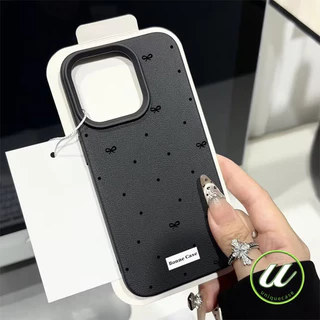 เคสโทรศัพท์สีดำแบบผ้าโบว์และลายจุดสไตล์อินสตาแกรม เคสไอโฟน IPhone 17 12 14 11 16 13 15 Pro Max Air XS Max XR X15 16 Plus