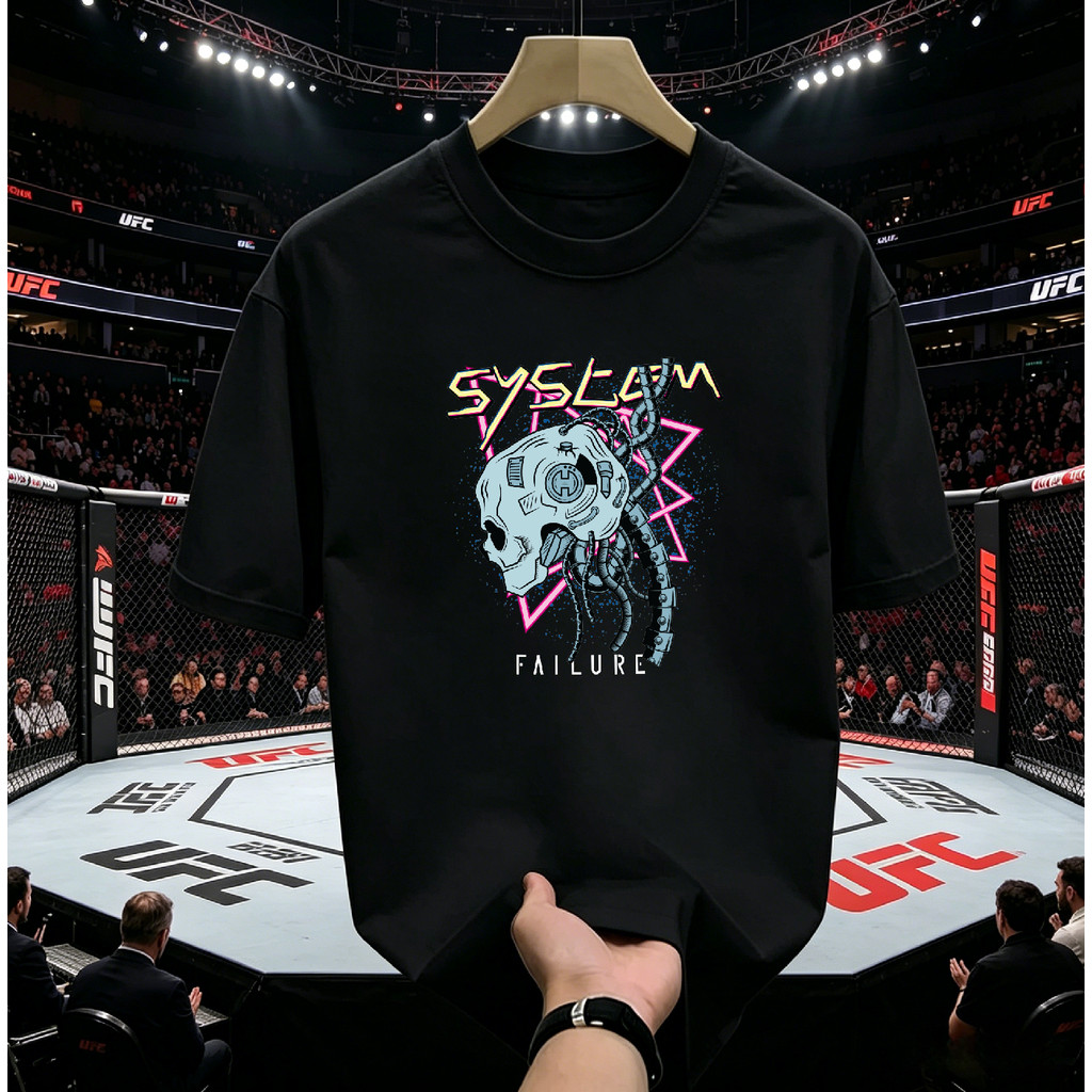 ((จัดส่งตลอด 24 ชั่วโมง) Cyberpunk Mechanical Skull พิมพ์เสื้อยืด Sci-Fi Future Street Trend แขนสั้นผ้าไหมน้ําแข็งหลวมผู้ชายผู้หญิง