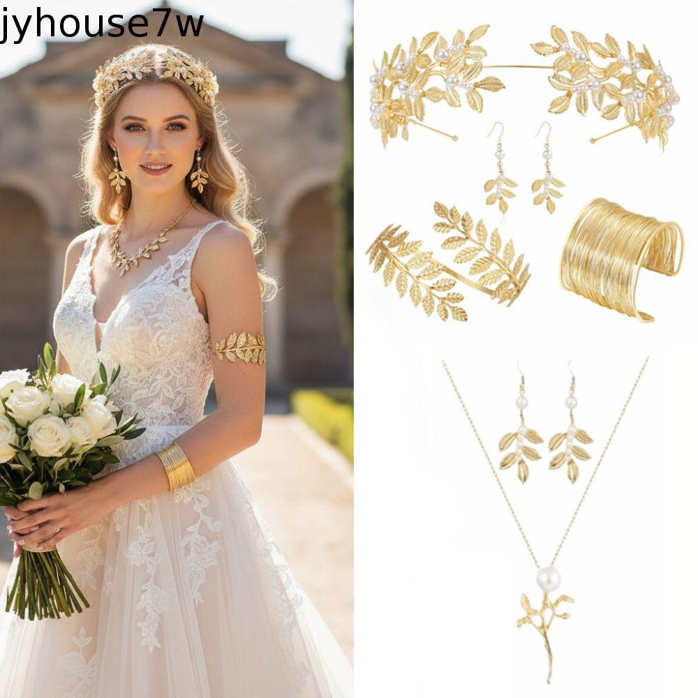 JYHOUSE เทพธิดากรีกเครื่องประดับผม, Leaf Design Baroque ชุดเครื่องประดับงานแต่งงานของผู้หญิง, โรมันกรีกผม Headbands สร้อยข้อมือ Gold Rhinestone ชุดเครื่องประดับเจ้าสาวอุปกรณ์จัดงานแต่งงาน