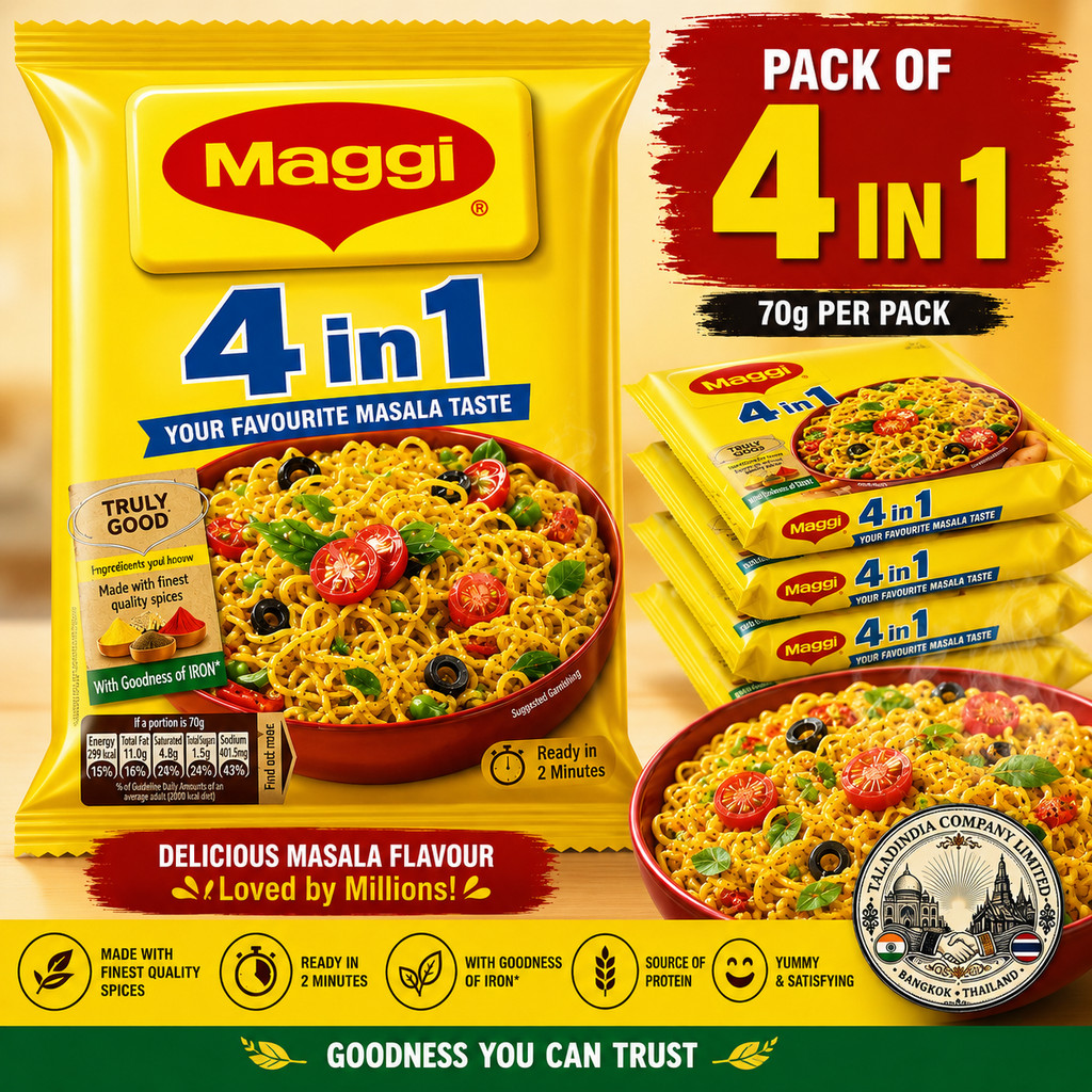 Maggi Noodle บะหมี่กึ่งสำเร็จรูปอินเดีย รส Masala แพ็ค 4 ซอง |Imported from India