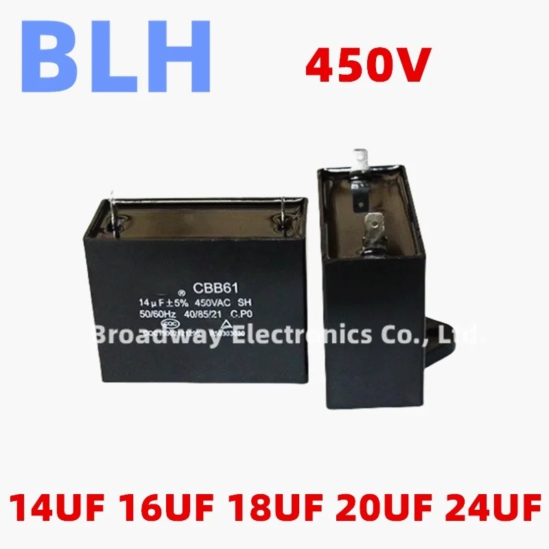 450V พัดลมเครื่องปรับอากาศตัวเก็บประจุเริ่มต้น 450VAC CBB61 14UF 16UF 18UF 20UF 24UF
