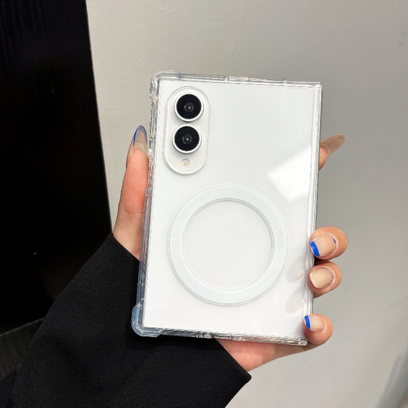 SHLO กันกระแทกถุงลมนิรภัยโปร่งใสแม่เหล็กสําหรับ Samsung Galaxy Z Fold8 Ultra/Z Fold8/Z Flip8 เปลือกแข็งใสป้องกันสีเหลือง Slim Fit เคสโทรศัพท์แบบพับได้