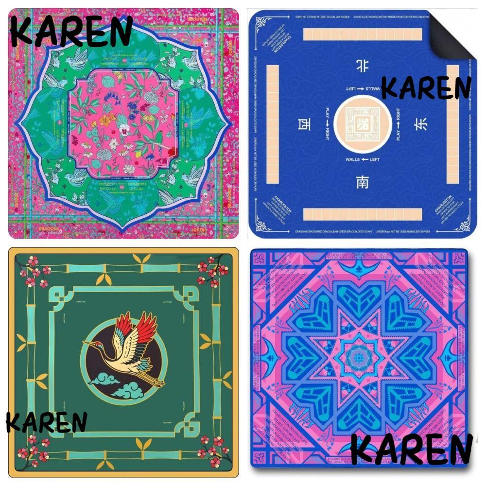 KARENGOODS Mahjong Play Mat, การออกแบบรูปแบบ Anti Slip Mahjong Table Mat, กันน้ํา 80x80 ซม.เกมกระดาน