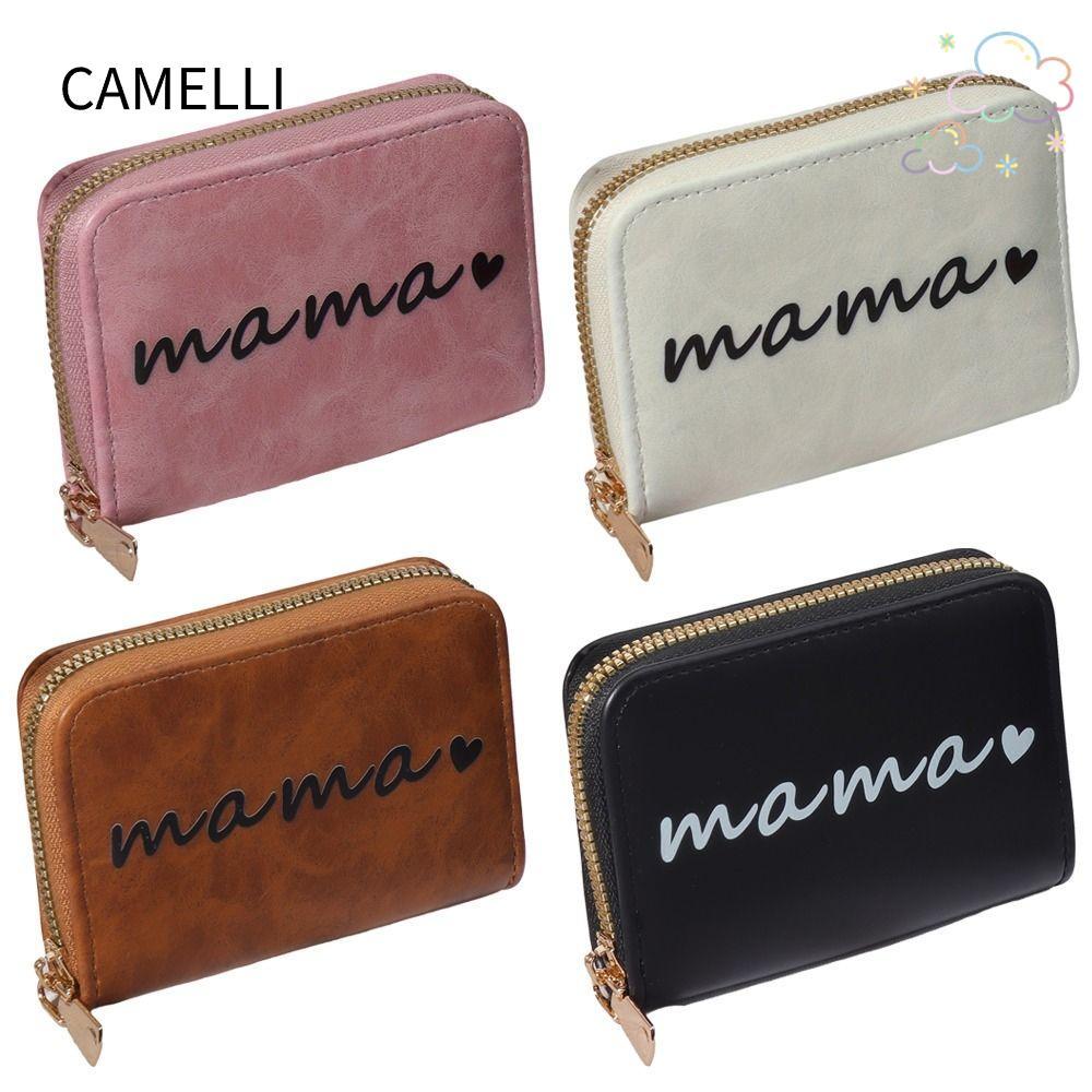 CAMELLI Coin Wallet, Multi-Slot mama Printing Card Holder Wallet, Compact Money Clip Zipper Pocket P