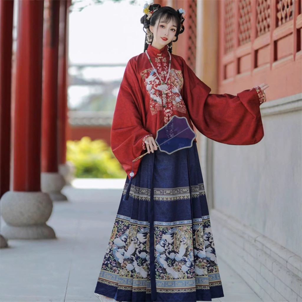 Ming Made สไตล์ Hanfu หญิงชุดกระโปรงหน้าม้าผู้ใหญ่ Stand-Up Collar คู่ปกทุกวันผู้ใหญ่
