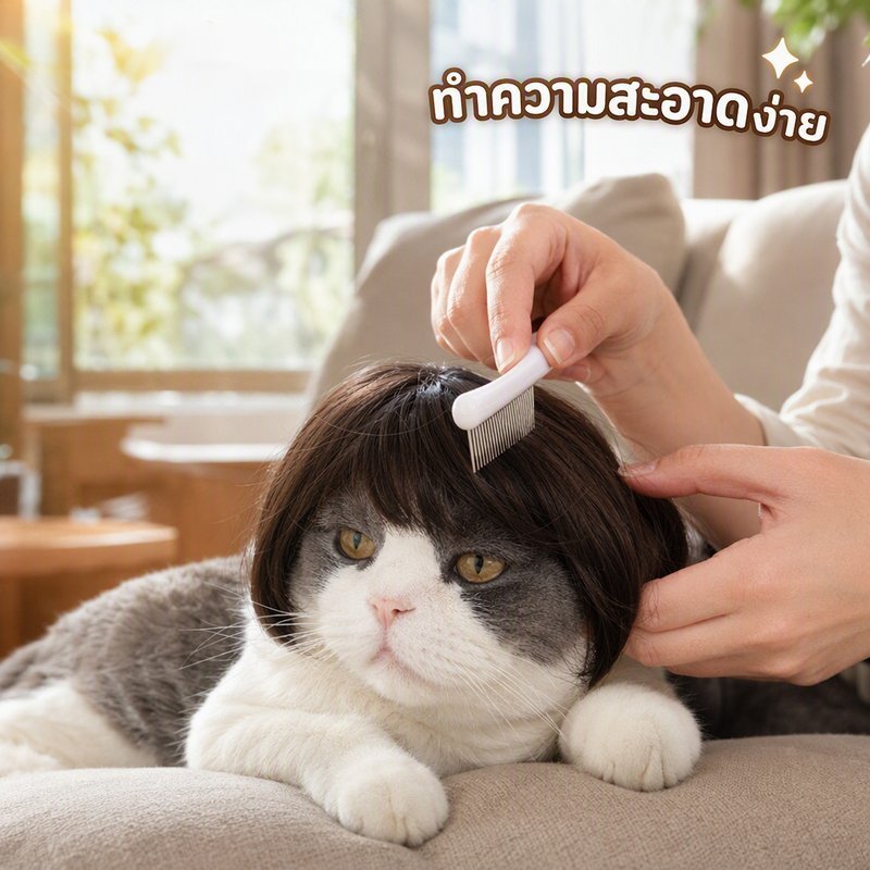 วิกผมสังเคราะห์ สัตว์เลี้ยง สุนัข แมว สีดำ ปรับได้ สายรัดคาง ถ่ายรูป ปาร์ตี้ คอสเพลย์