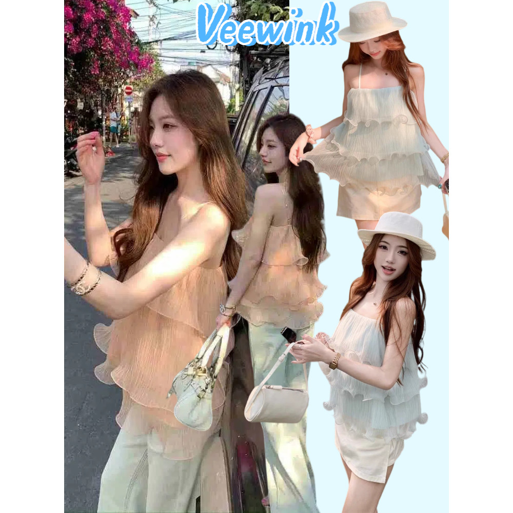 Veewink เสื้อสายเดี่ยวชีฟองระบาย เนื้อนุ่ม ดูเด็ก หวานใส ใส่แล้วเรียว แมทช์ง่าย