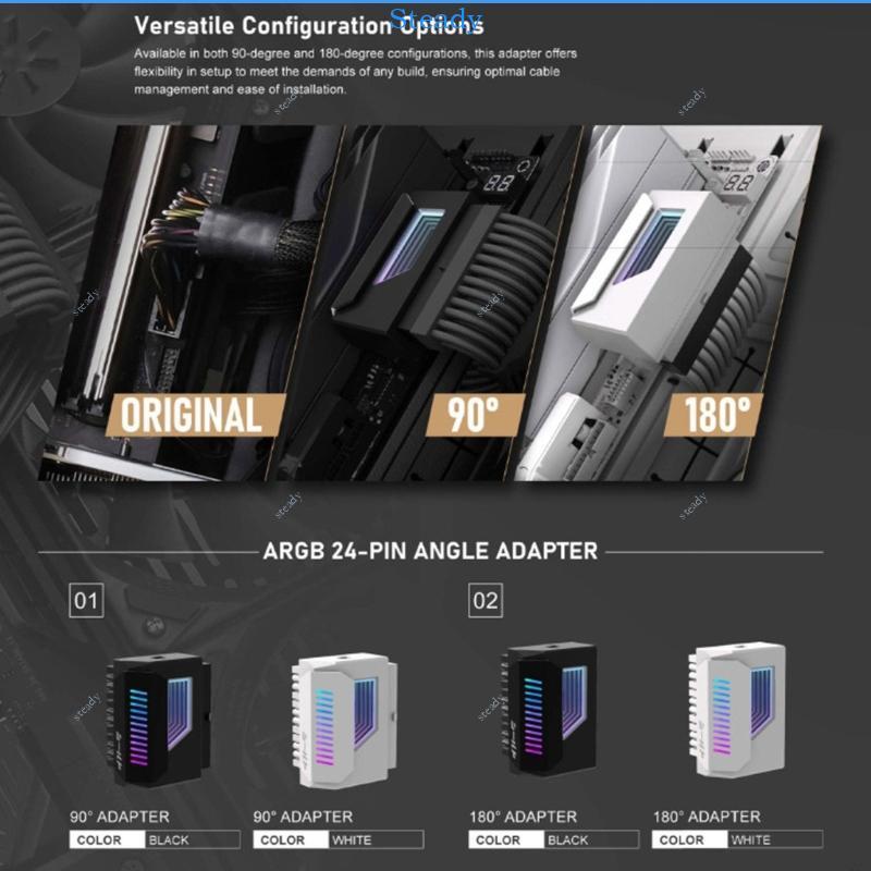 Stedy 24Pin 180 องศาตัวเชื่อมต่ออะแดปเตอร์ ARGB สําหรับเมนบอร์ด PC 24Pin หญิงชายตัวเชื่อมต่อ