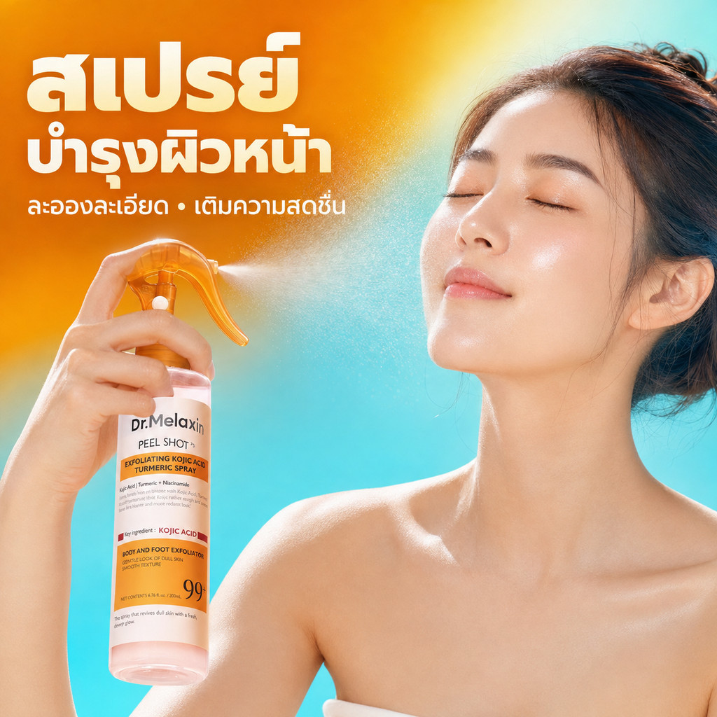สเปรย์ขัดผิวสูตรขมิ้น+โคจิก ช่วยผลัดเซลล์ผิว ผิวเนียน ใช้ทุกวัน ราคาส่ง จัดส่งดรอปชิป