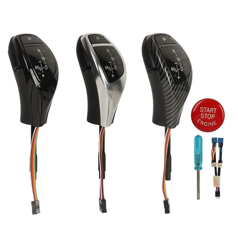 W9R3 LED เกียร์ Shift Knob Thumb ประเภท Shifter Lever Head ชุดติดตั้งเพิ่มหนึ่งคลิกปุ่มเริ่มต้นสําหร