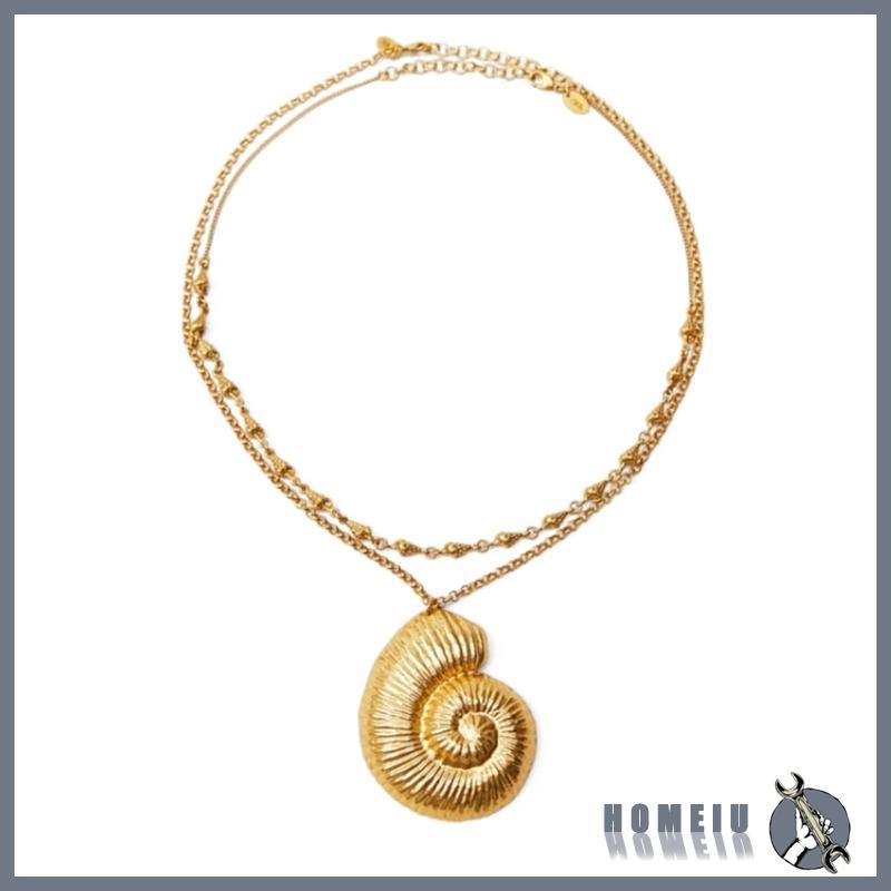 HOMEIU สีทอง 2 ชั้น Conch จี้สร้อยคอผู้หญิง Egirls y2k เครื่องประดับคอ Clavicle Chain แฟชั่นเกาหลี P