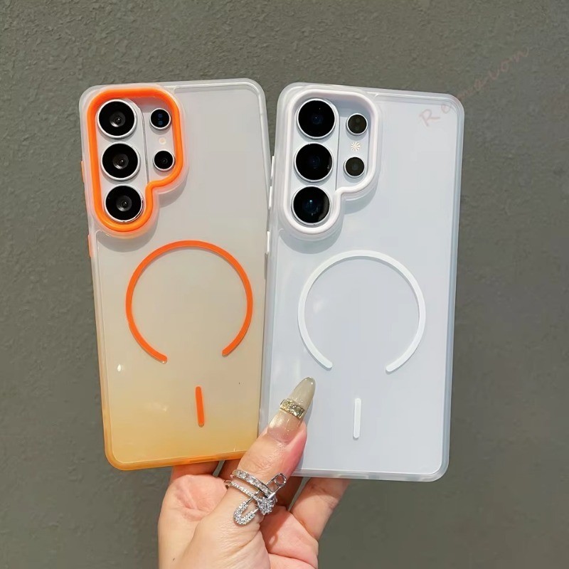 คุณภาพสูง Soft Clear Gradient เคสโทรศัพท์แม่เหล็กสําหรับ Samsung Galaxy S26 S25 S24 S23 Ultra Anti Yellow TPU กันกระแทกสีลูกกวาดโปร่งแสง Anti Scratch กลับปลอก