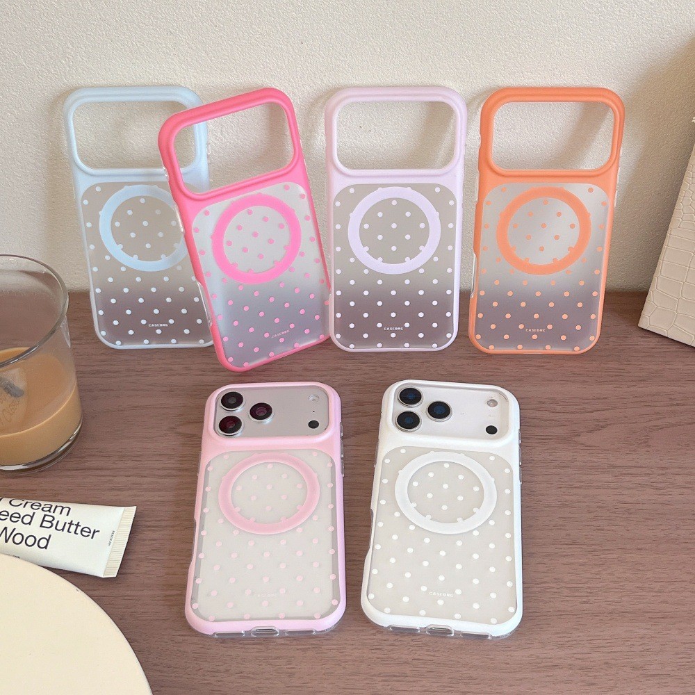 เคสโทรศัพท์ Polka Dot สีทึบแม่เหล็กกึ่งโปร่งใส Minimalist สไตล์เกาหลีกันกระแทกฝาครอบป้องกันสําหรับ iPhone 17 Pro Max 17 Pro 16 Pro Max 16 Pro 15 Pro Max 15 Pro