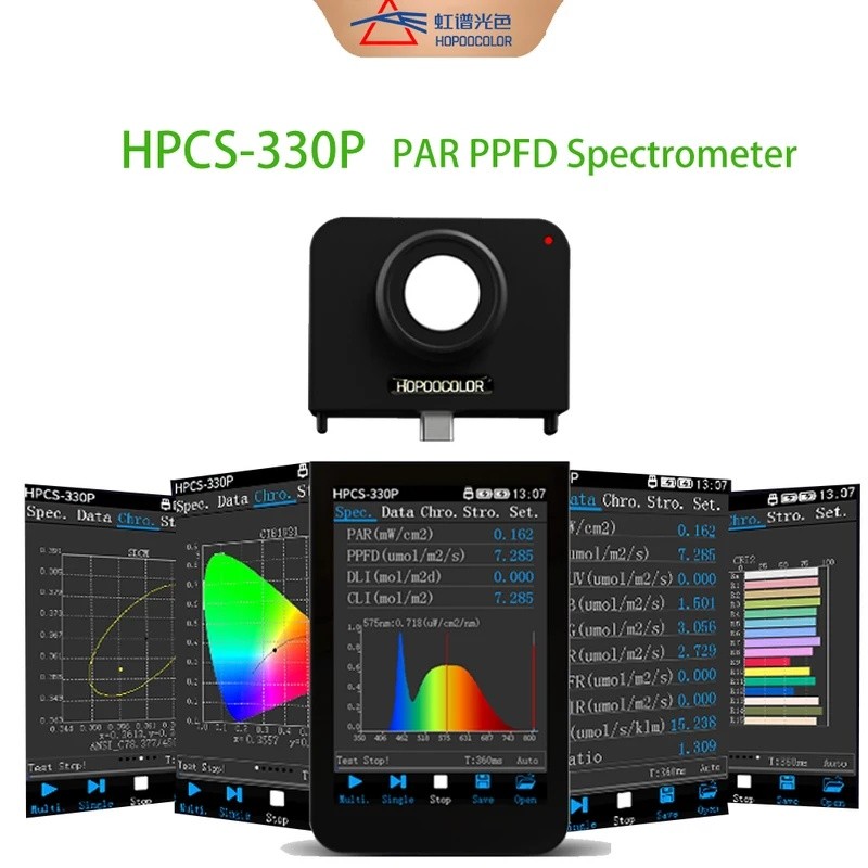 6LMF ใหม่ HPCS-330P PAR Light Meter PPFD Spectrometer ยังริบหรี่ CCT CRI Meter สําหรับพืชสวนแสง