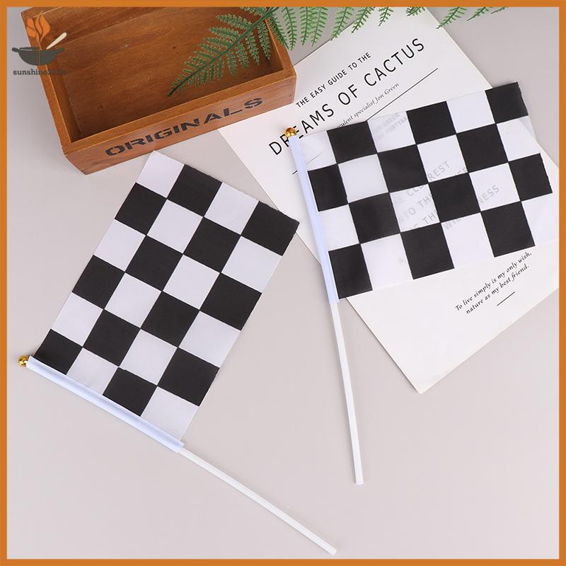 THSUN 10 ชิ้น Bla และ White Square Hand Flag Racer Waving Flag Racing ธงรถธง TH