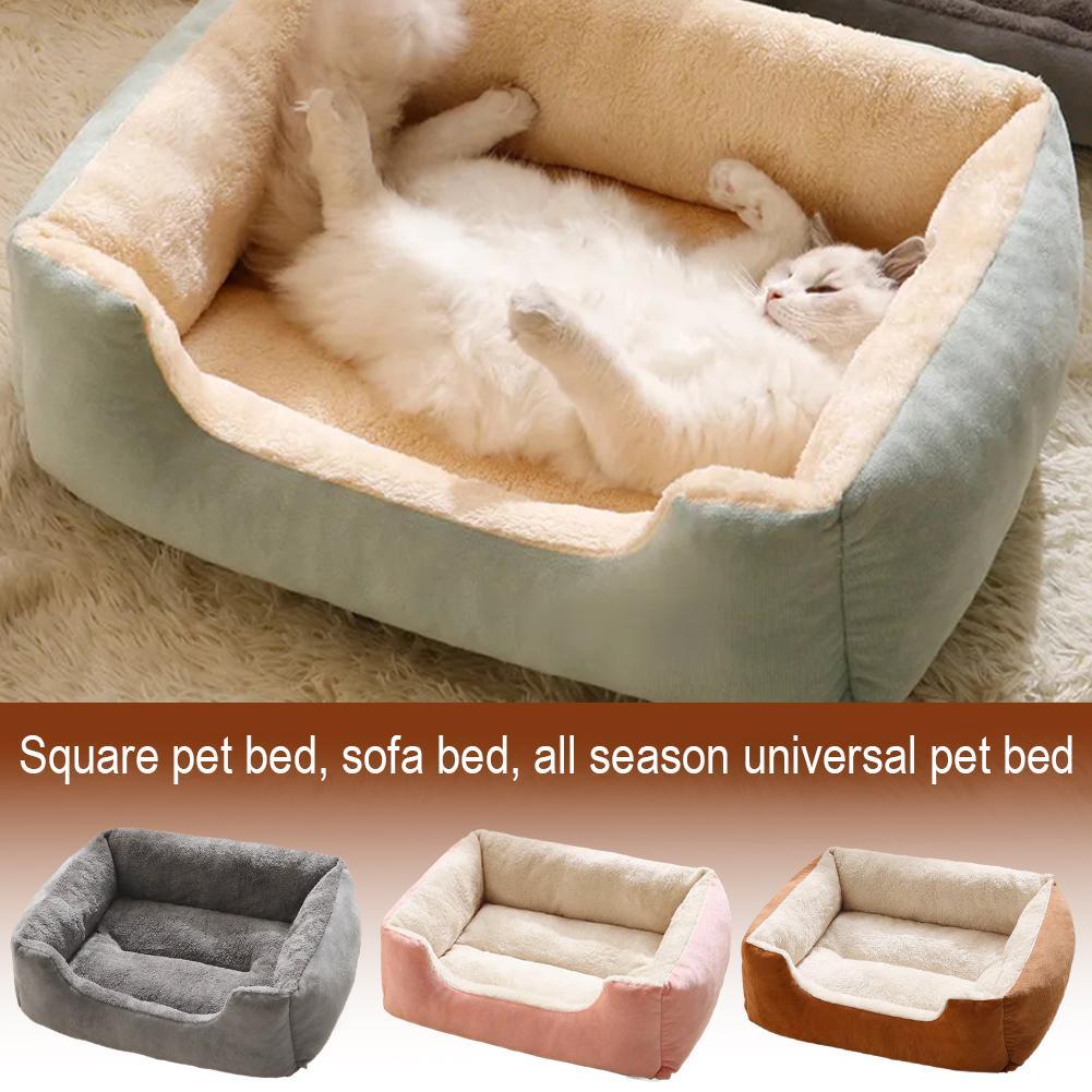 Cozy Square Pet Bed Universal สบายหนา Padding โซฟาความอบอุ่นเตียง H8t1