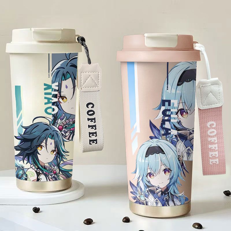 Genshin Impact/Straw/Eula/Genshin Impact/Eula Thermos ถ้วยขนาดใหญ่ความจุฟาง Cool ถ้วยน้ําถ้วยกาแฟถ้ว