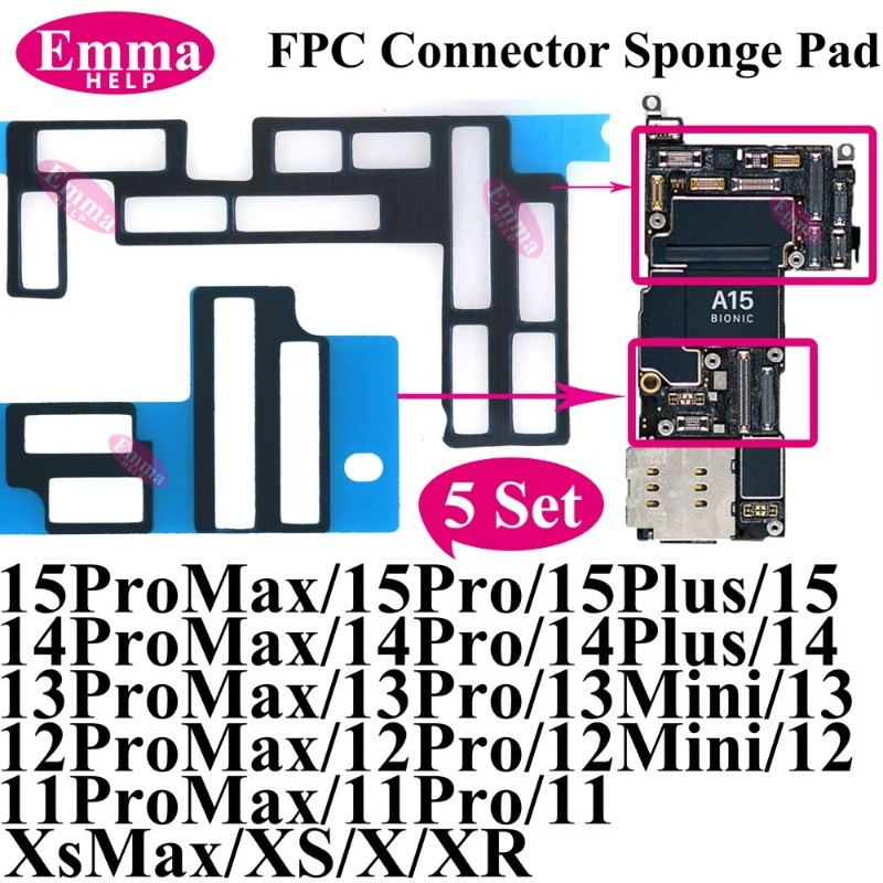 5 ชุด FPC Connector ฟองน้ํา Pad สําหรับ 15 14 13 12 11 Pro Max Mini Plus X XS XR Logic Board เมนบอร์