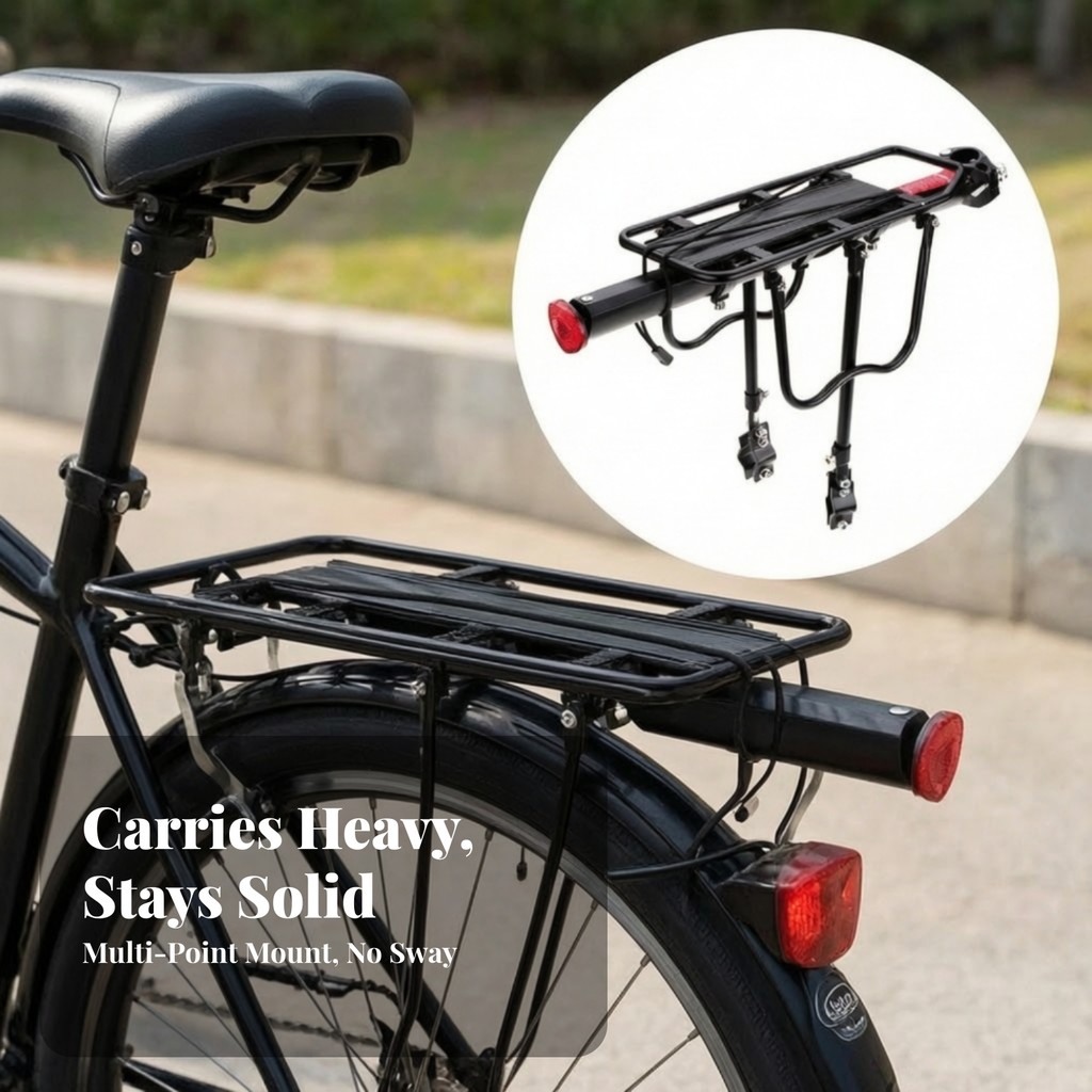 ชั้นวางจักรยานด้านหลัง Safe Bike Cargo Rack Bike Cargo Carrier น้ําหนักเบายาวนานสําหรับ Commuter, Co