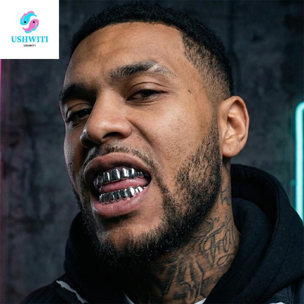MLINX ฟัน Grillz หมวก, Shiny Anti Slip ฟัน Grillz ชุดด้านล่างด้านบน, Unisex Silver เป็นมิตรกับสิ่งแว