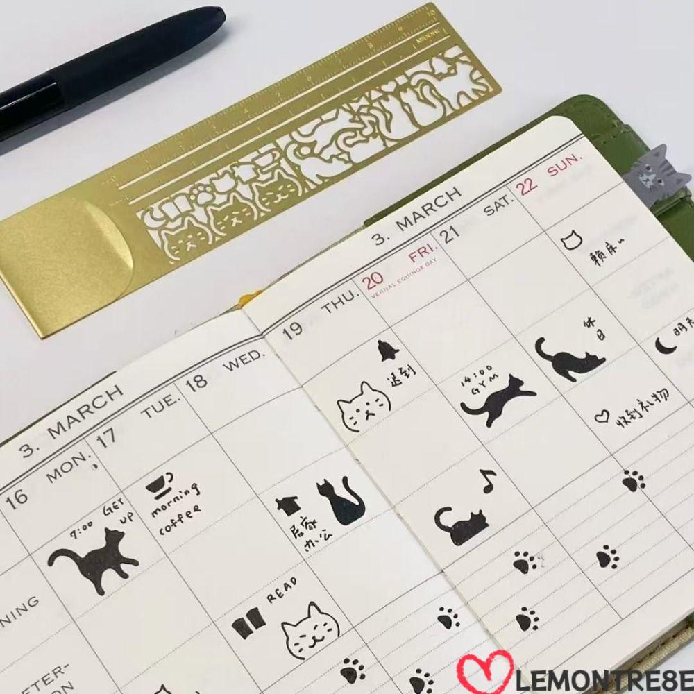 LEMONTREE Cat Template Ruler, Multifunctional Cat Pattern Double-Sided Book, Cute Diary Planing Book Note Gifts เครื่องเขียนเครื่องมือนักเรียน