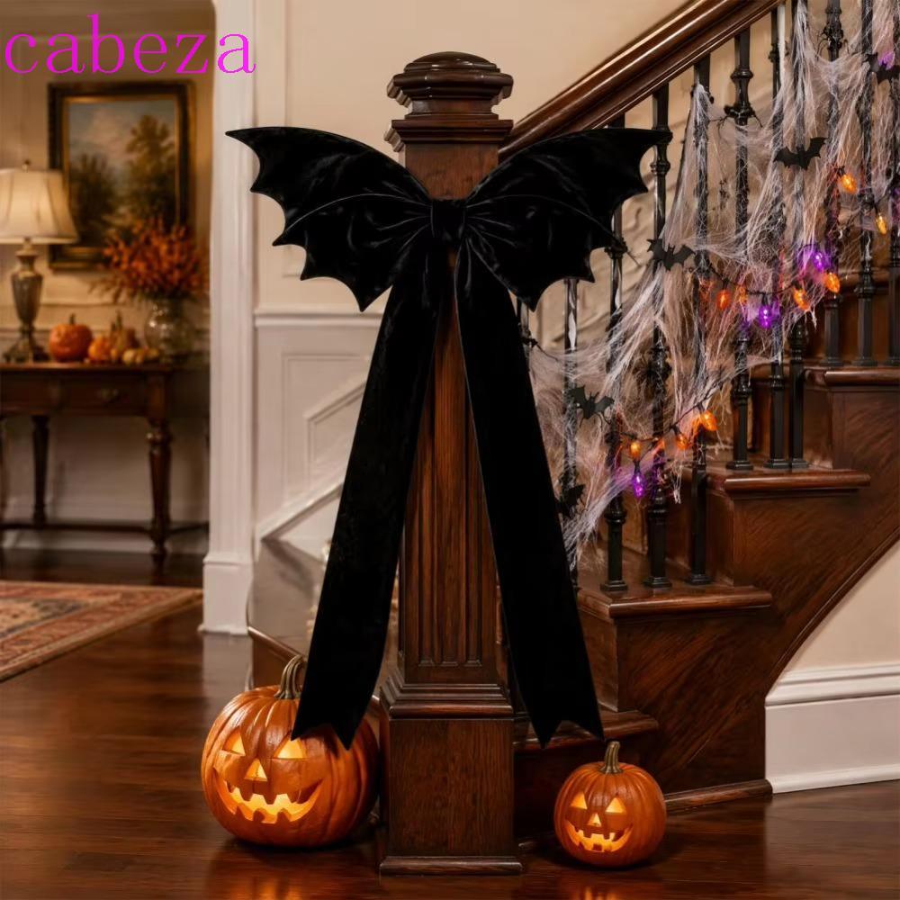 CABEZA ปีกค้างคาวสีดํา Bowknot, Double Layer Velvet Halloween Giant Bat Bow, ง่ายต่อการแผงลอยขนาดใหญ