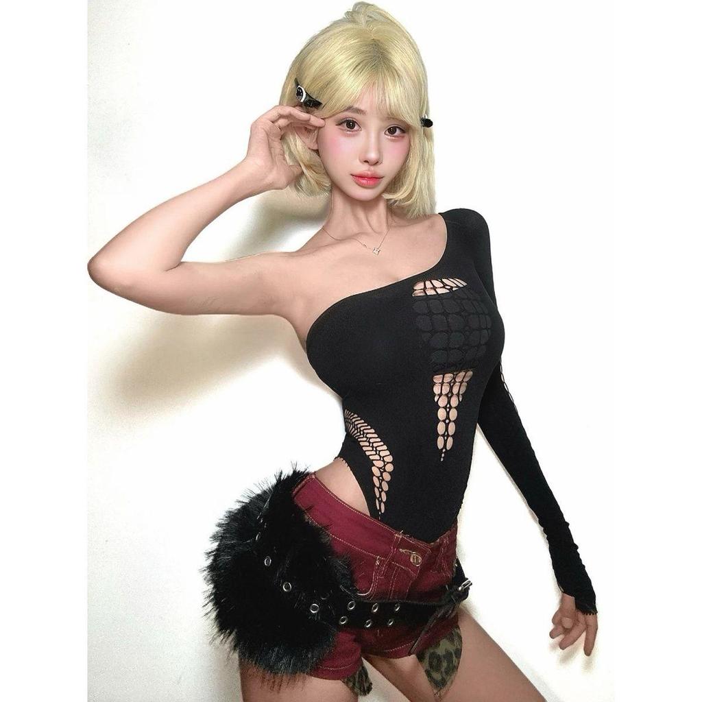 [จํากัดเวลา Seckill] ไนท์คลับหญิง DJ เล่นเพลงทั้งชุดไม่สม่ําเสมอ Hollow One-piece One-piece Top Bar 