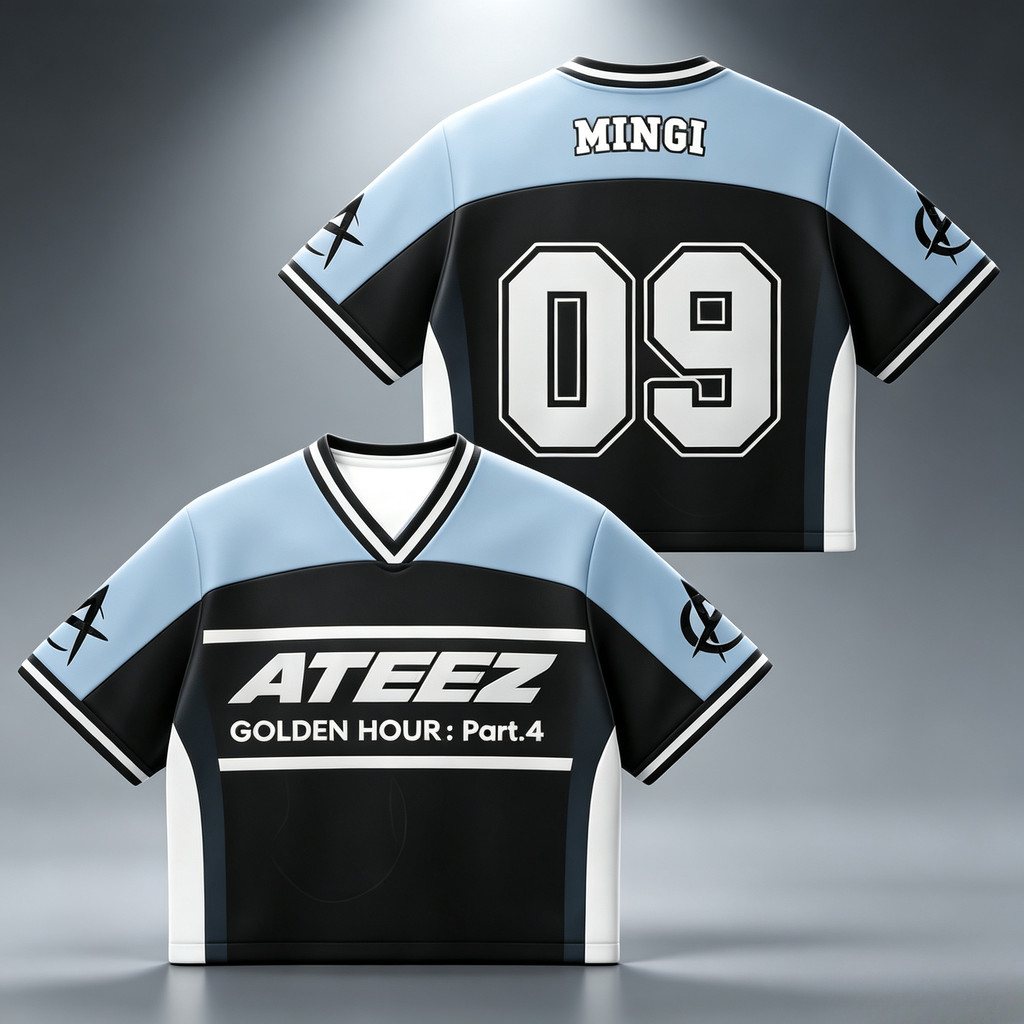 2026 Summer Men's Women's Short Sleeve Casual V-Neck T-shirt Tops Tee ATEEZ ATEEZ Mini Album G-Golde