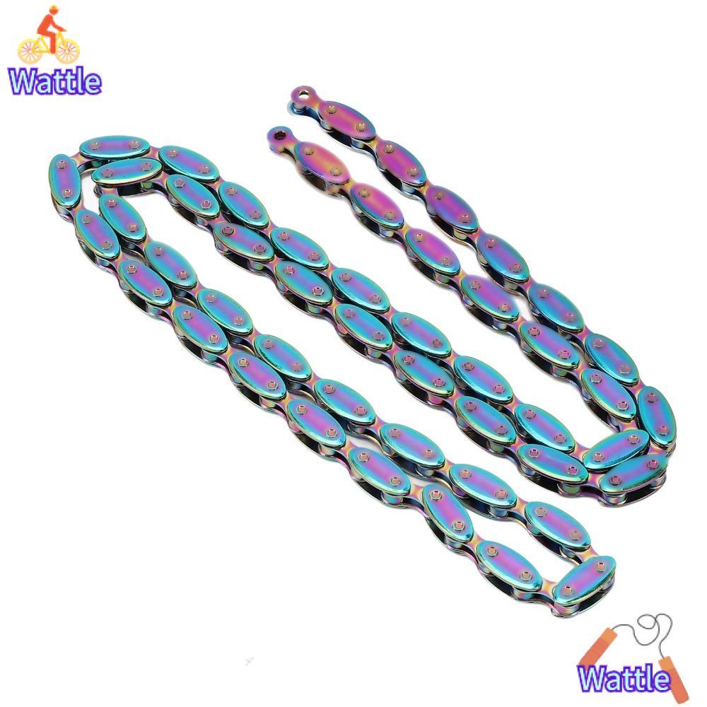 WATTLE โซ่จักรยานความเร็วเดียว, เหล็กแมงกานีส Rainbow FIXED Gear Chain, รักบี้ที่ทนทาน 100 Links โซ่