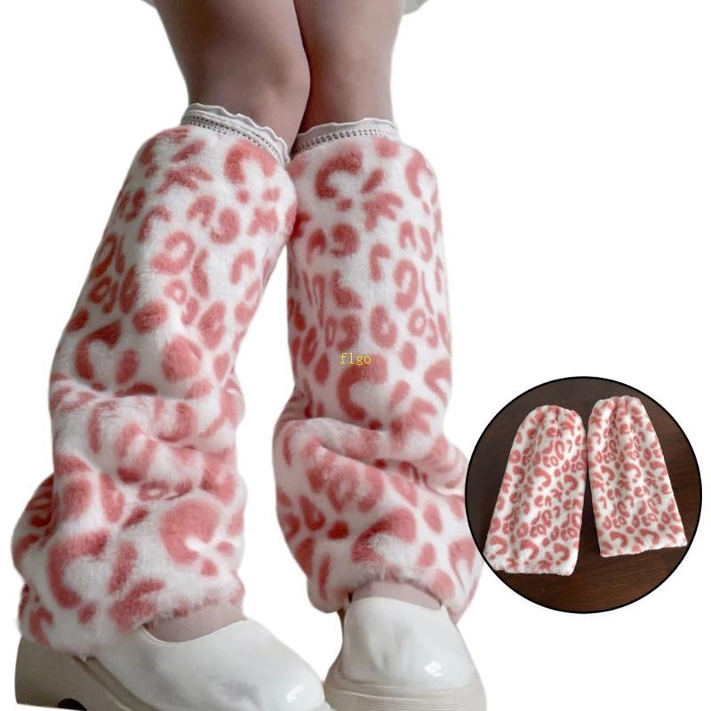 Flgo Vintage Plush ขาอุ่น Furry Leopard Boot Toppers สําหรับผู้หญิงฤดูหนาวอุปกรณ์เสริม