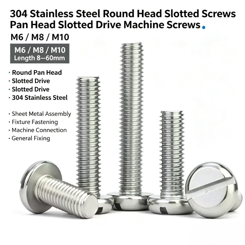 304 สแตนเลส one-slot สกรูหัวทรงกระบอก GB65 สกรู slotted หัวกลม bolt M6-M10HJX
