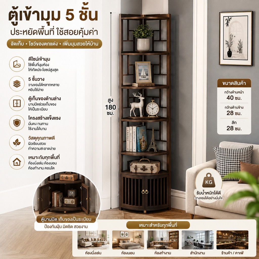 Bookshelf 5Layers-Corner Cabinet Space-saving Home Storage rack decor cabinet Showcase wine cabinet 