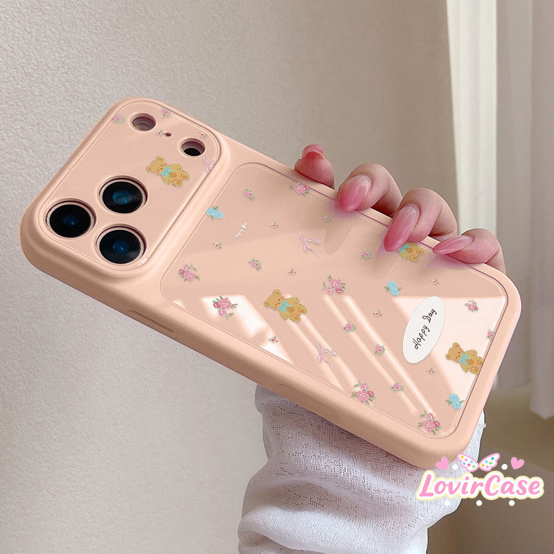 เคสสําหรับ IPhone Happy Day ตุ๊กตาหมี Little Rose Bowknot Case 16 17 15 13 14 12 18 11 Pro Max Flex 