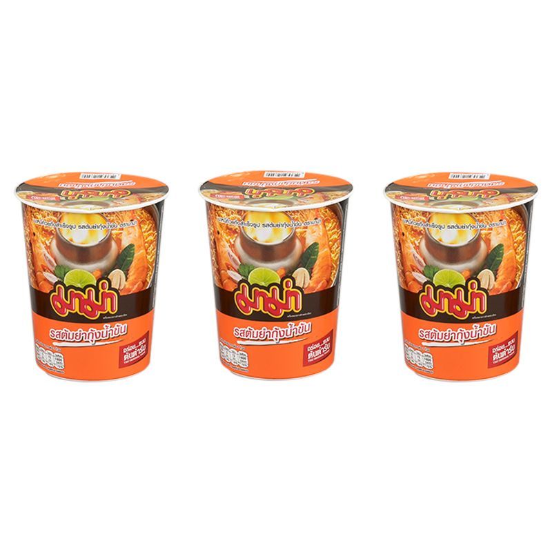 มาม่าบะหมี่กึ่งสำเร็จรูปคัพรสต้มยำกุ้งข้น 60กรัม แพค 3 Mama Cup Shrimp Tom Yom 60g X3 [หมายเลขบาร์โค้ด 8850987128417 ]