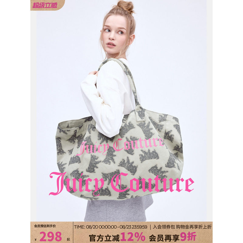 Juicy Couture【ซีรีส์ Slow Cleanfit】กระเป๋าผ้าแคนวาสพิมพ์ลายสีส้มสำหรับผู้หญิง