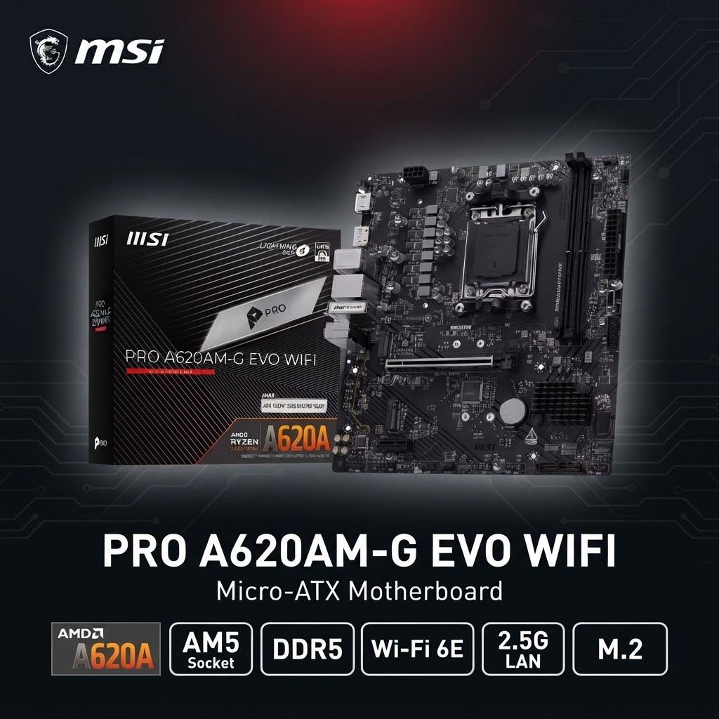 MSI PRO A620AM-G EVO WIFI AM5 Micro-ATX Motherboard 2.5G LAN Wi-Fi 6E M.2