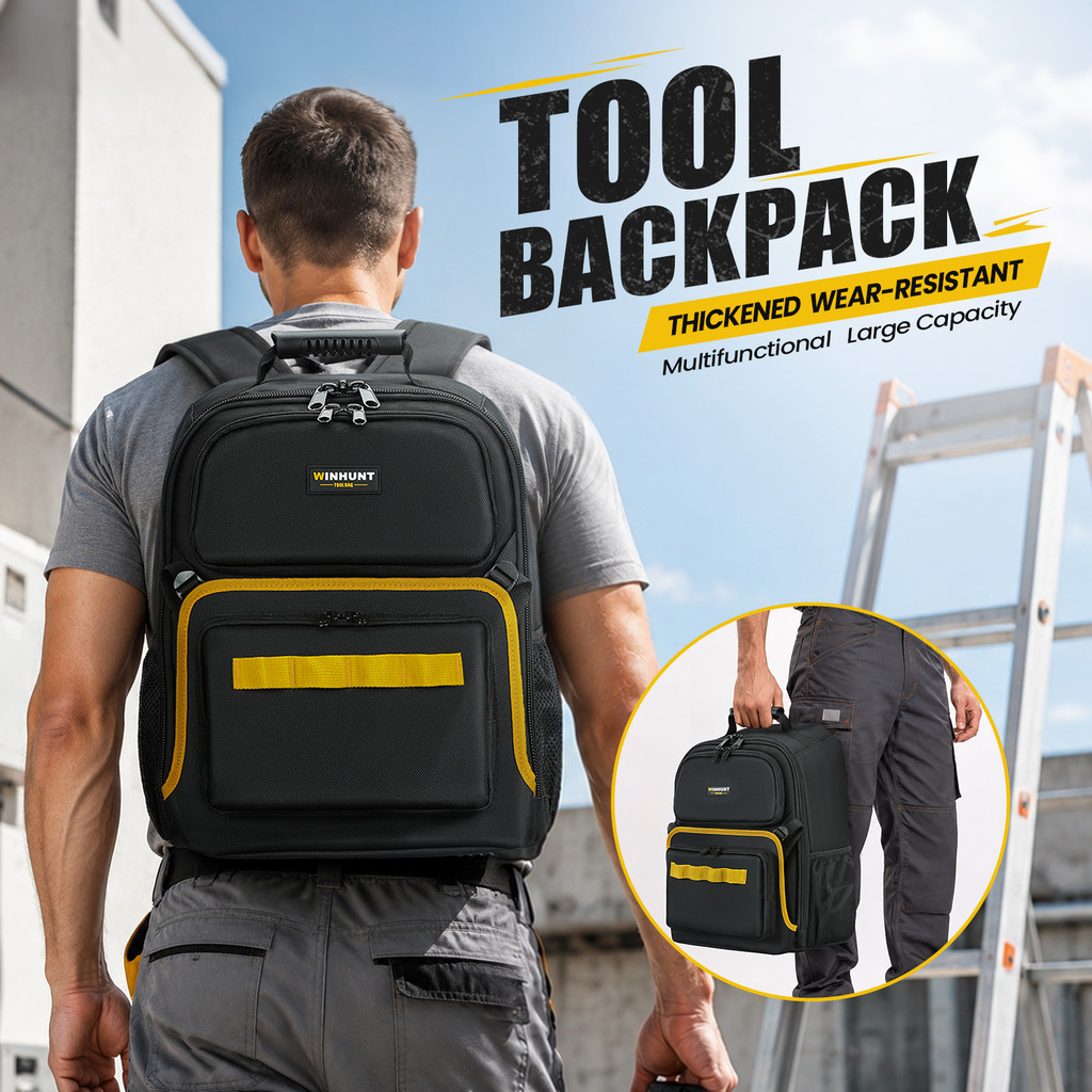 Winhunt Tool Backpack Heavy Duty Tool Bag Backpack for Men Large Empty Tool Bag Organizer