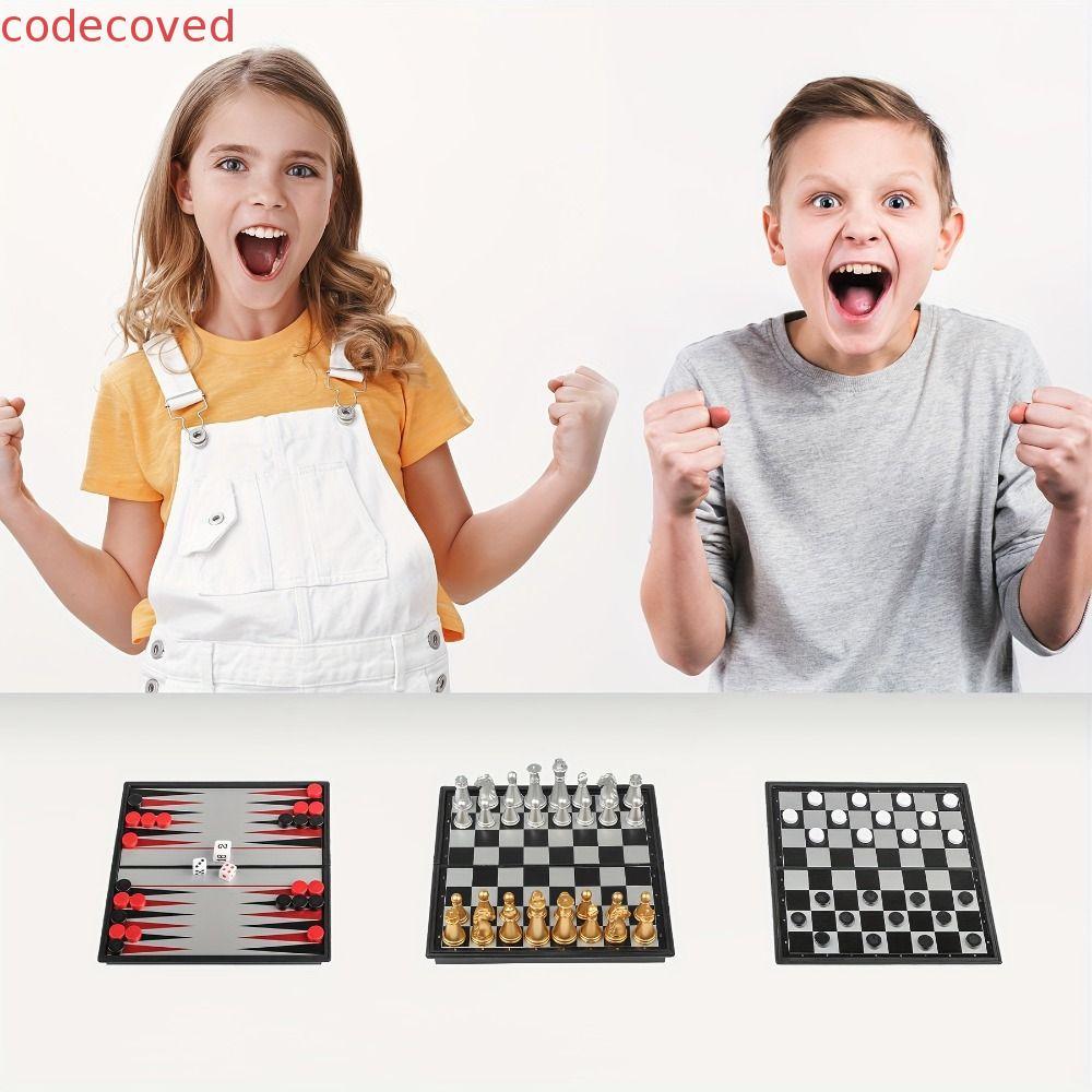CODECOVED Mini Chess Set, Folding Design Pieces Chess, Pocket Size Table Games Silver Folding Chess 