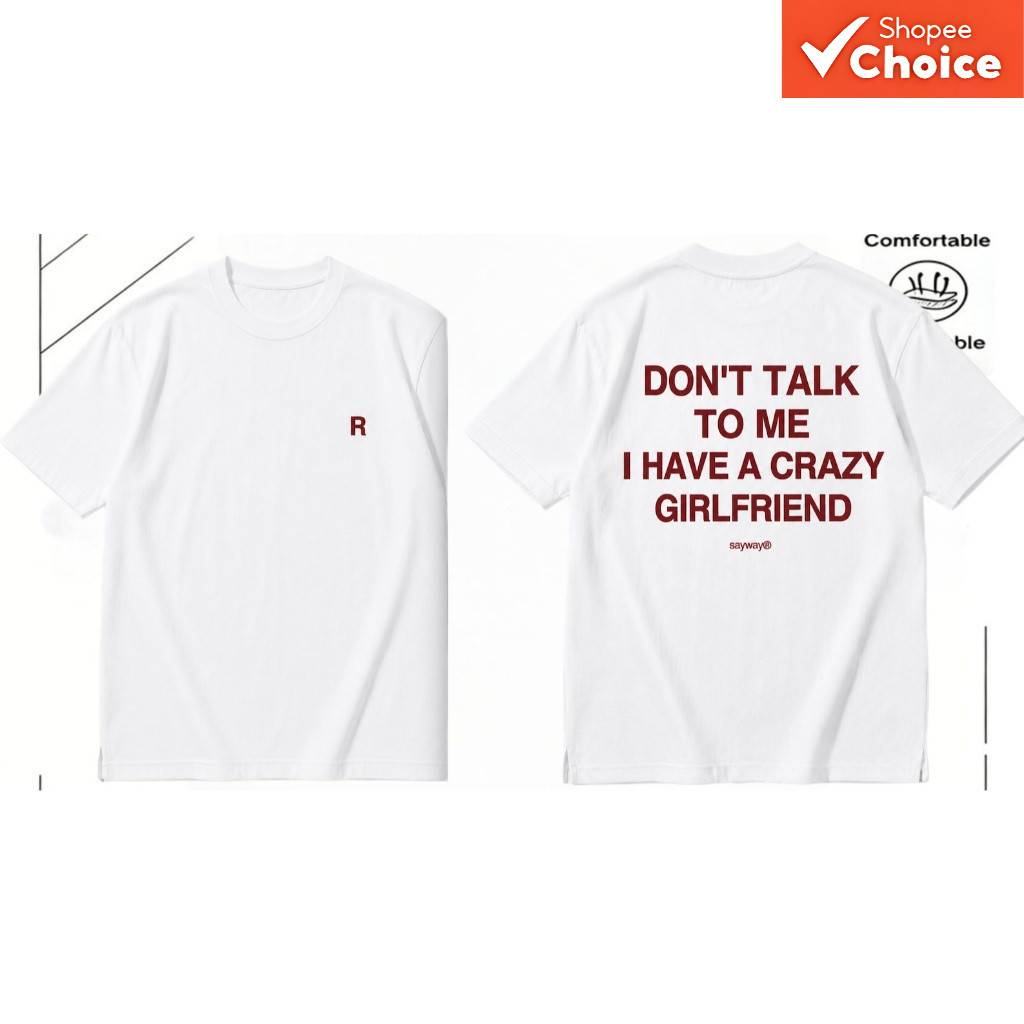 DON T TALK TO ME สนุกสโลแกนเสื้อยืด Simple Burgundy ตัวอักษรหลวม All-Match คู่ผ้าฝ้ายแท้ครึ่งแขน