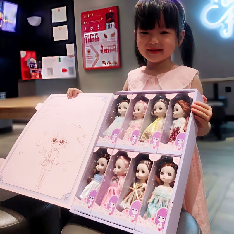 17厘米芭登娃娃公主一套换装bjd翻盖8只洋娃娃女孩玩具生日礼物260901 17cm BJD Princess Doll Set with 8 Dress-Up Dolls, Girl's Toy,