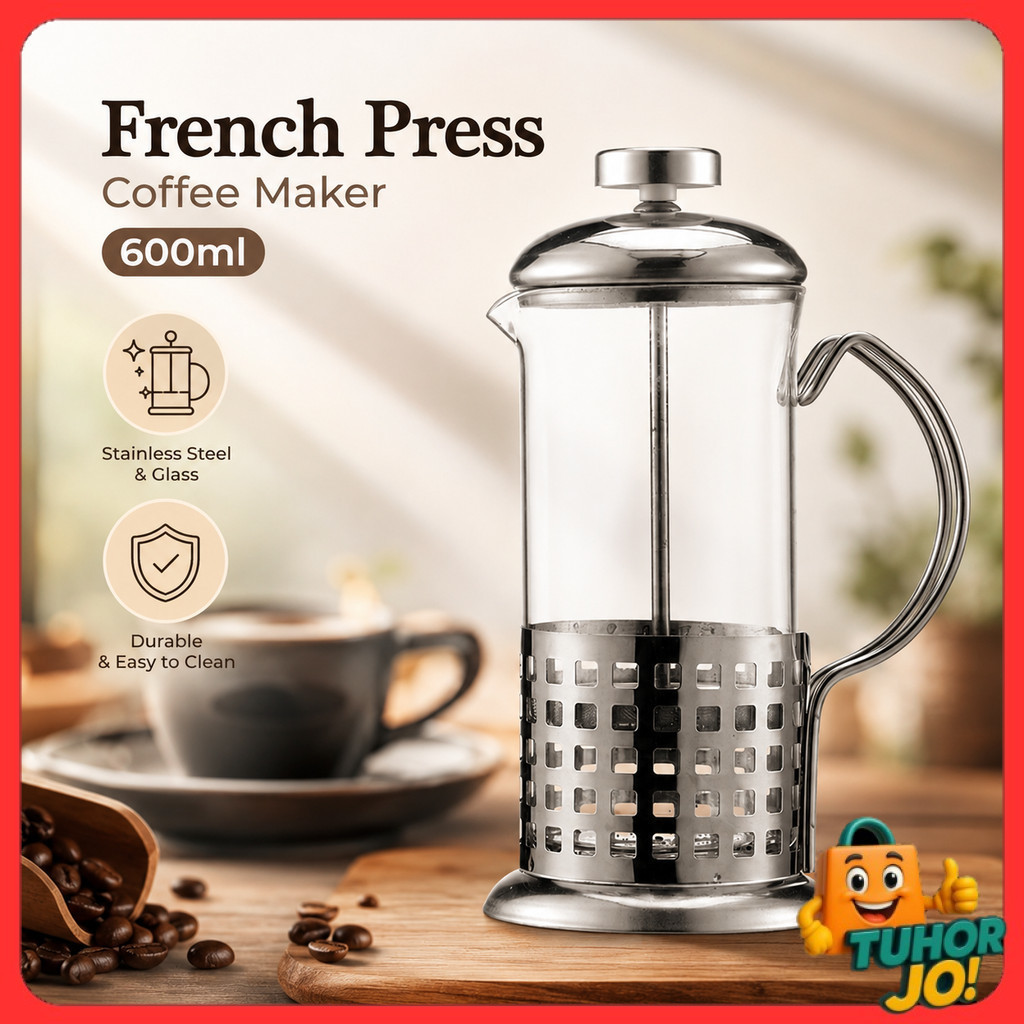 DUOLVQI French Press Coffee Maker Pot Plunger Glass Grid Pattern - KG72