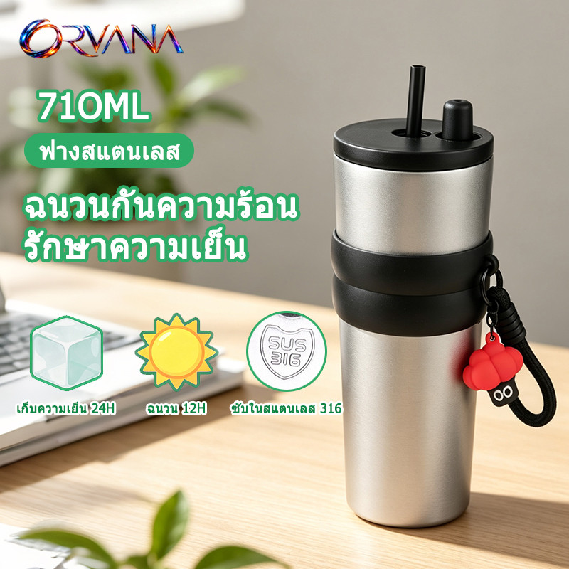 ถ้วยเก็บความร้อนความจุขนาดใหญ่ เคลือบเซรามิก สำหรับรถยนต์ พร้อมหลอดกาแฟและถ้วยน้ำแข็ง ใช้ได้ทั้งผู้หญิงและผู้ชาย