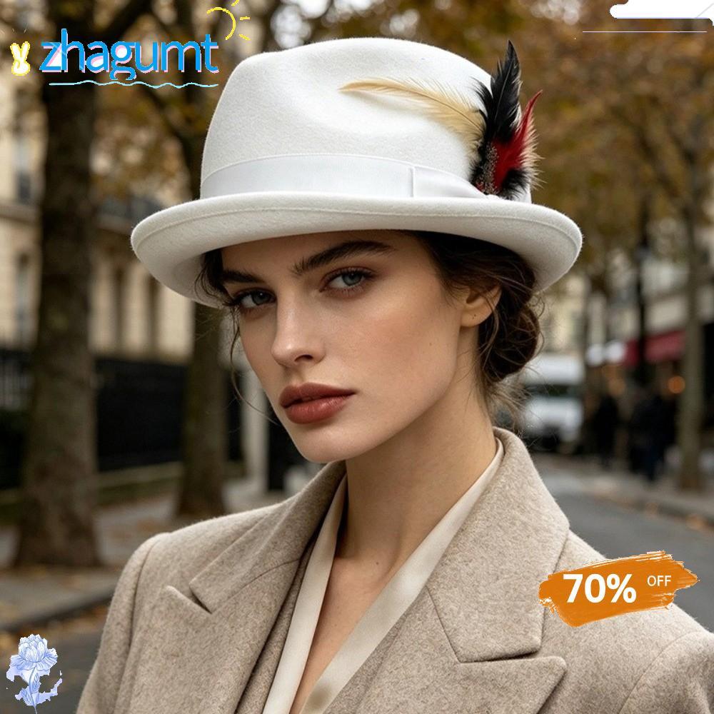 ZHAGUMT366 Party Felt Hat, Short Brim Solid Color Fedora Hat, British Style Bow Tie Ribbon Dress Up 