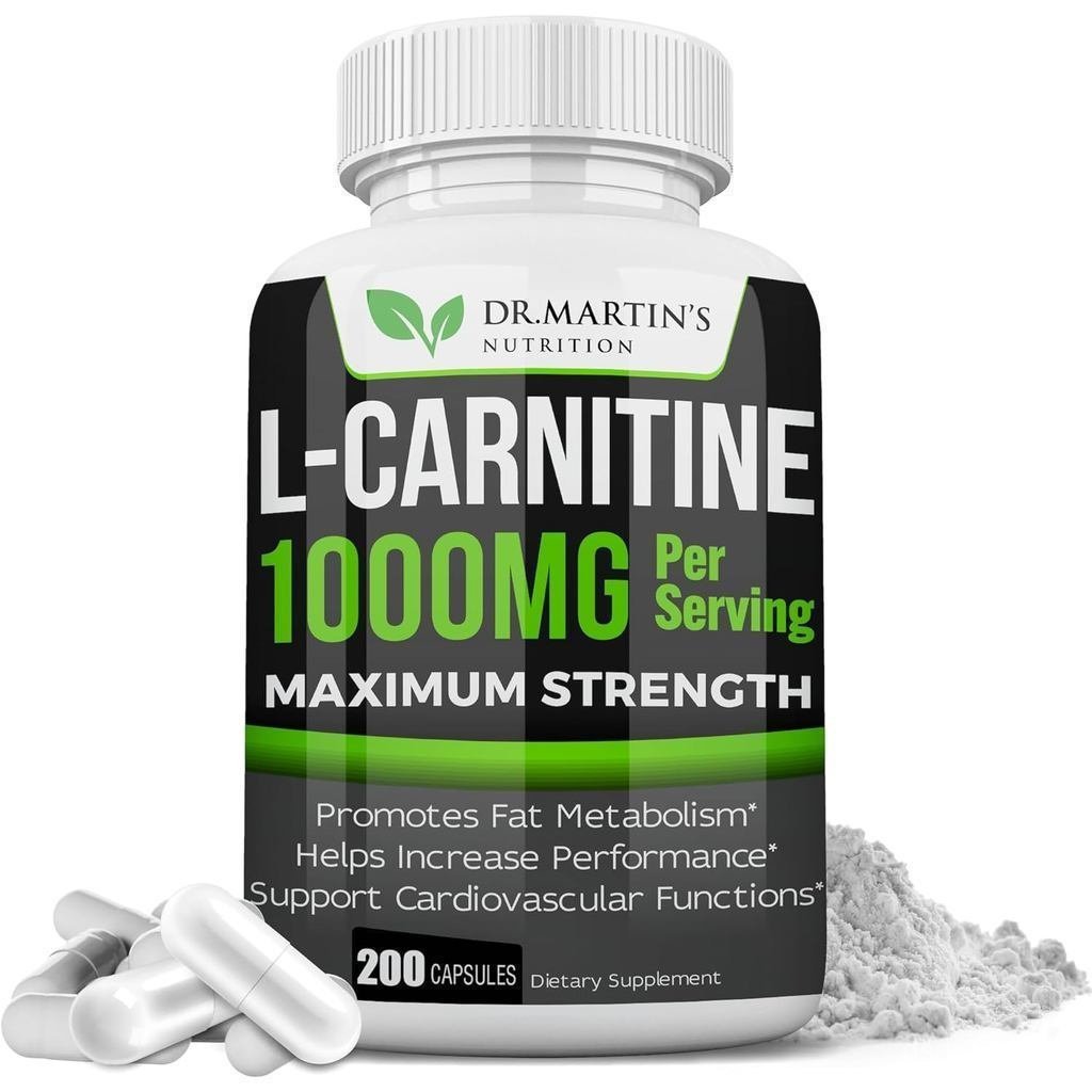 DR.MARTINS NUTRITION Extra Strength L-Carnitine - 200 แคปซูล - 1,000 มก. ต่อเสิร์ฟ - เพิ่มการเผาผลาญ