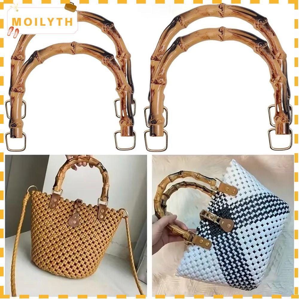 MOILYTH Bag Handle, Retro Curved Bamboo Handbag Handles Handheld